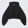 Oversized-Kapuzenpullover mit Reißverschluss, gekürzt und ausgefranst – Schwarz Oversized-Kapuzenpullover mit Reißverschluss, gekürzt und ausgefranst – Schwarz