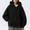 Oversized-Kapuzenpullover mit Reißverschluss – Schwarz Oversized-Kapuzenpullover mit Reißverschluss – Schwarz
