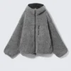 Oversized-Kapuzenpullover mit Reißverschluss und Flanellfutter – Dunkelgrau meliert Oversized-Kapuzenpullover mit Reißverschluss und Flanellfutter – Dunkelgrau meliert