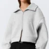 Oversized-Kapuzenpullover mit Trichterkragen und Reißverschluss – Grau meliert Oversized-Kapuzenpullover mit Trichterkragen und Reißverschluss – Grau meliert