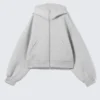 Oversized-Kapuzenpullover mit Trichterkragen und Reißverschluss – Grau meliert Oversized-Kapuzenpullover mit Trichterkragen und Reißverschluss – Grau meliert