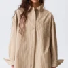 Oversized-Langarm-Hemd – gestreift, beige Oversized-Langarm-Hemd – gestreift, beige