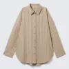 Oversized-Langarm-Hemd – gestreift, beige Oversized-Langarm-Hemd – gestreift, beige