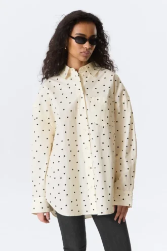 Oversized-Langarmhemd – Hellgelb – Punktmuster