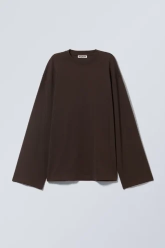 Oversized-Langarmshirt – Dunkelbraun