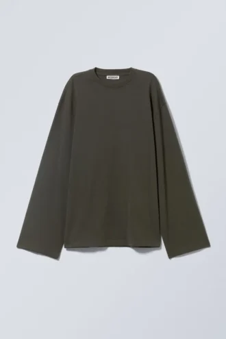 Oversized-Langarmshirt – Dunkelkhaki