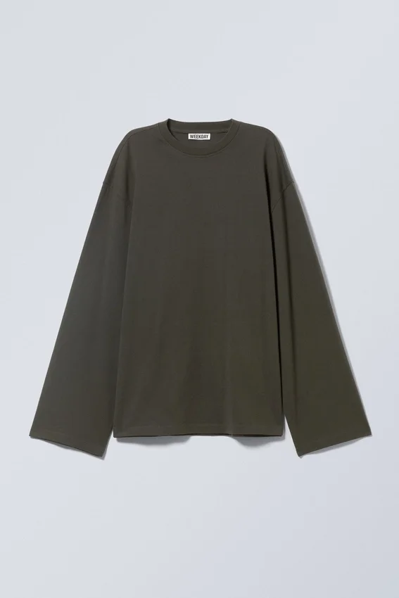 Oversized-Langarmshirt – Dunkelkhaki Oversized-Langarmshirt – Dunkelkhaki