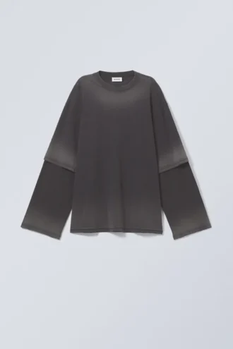Oversized-Langarmshirt mit doppeltem Färbungseffekt – Black Fade