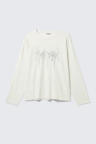 Oversized-Langarmshirt mit Print – Staubweiß – Wasp