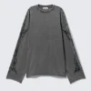 Oversized-Langarmshirt mit Strasssteinen – Dunkelgrau Oversized-Langarmshirt mit Strasssteinen – Dunkelgrau