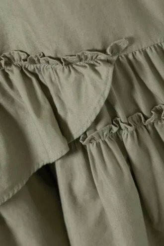 Oversized-Mini-Kleid im Hemdstil mit Rüschen – Khaki-Grün