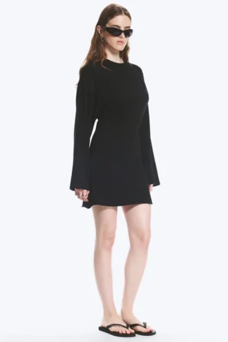 Oversized-Mini-Kleid mit langen Ärmeln – Schwarz