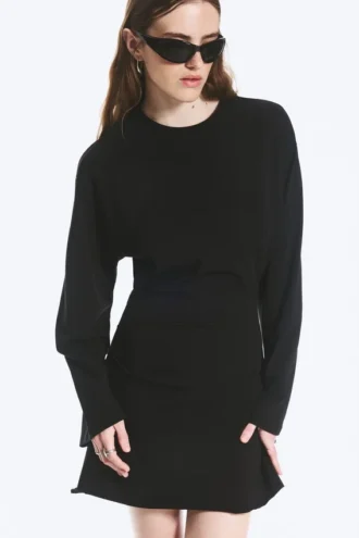 Oversized-Mini-Kleid mit langen Ärmeln – Schwarz