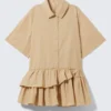 Oversized-Minikleid im Hemdstil mit Rüschen – Beige Oversized-Minikleid im Hemdstil mit Rüschen – Beige