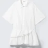 Oversized-Minikleid im Hemdstil mit Rüschen – Weiß Oversized-Minikleid im Hemdstil mit Rüschen – Weiß