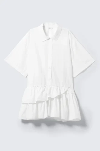 Oversized-Minikleid im Hemdstil mit Rüschen – Weiß