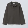 Oversized-Polohemd mit langen Ärmeln – Dunkelgrau Oversized-Polohemd mit langen Ärmeln – Dunkelgrau