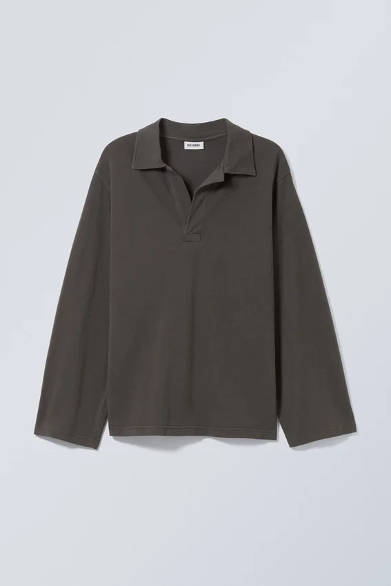 Oversized-Polohemd mit langen Ärmeln – Dunkelgrau Oversized-Polohemd mit langen Ärmeln – Dunkelgrau