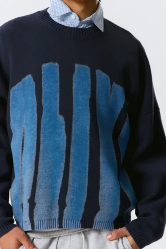 Oversized-Pullover aus Baumwolle mit Print – Marineblau – Alive