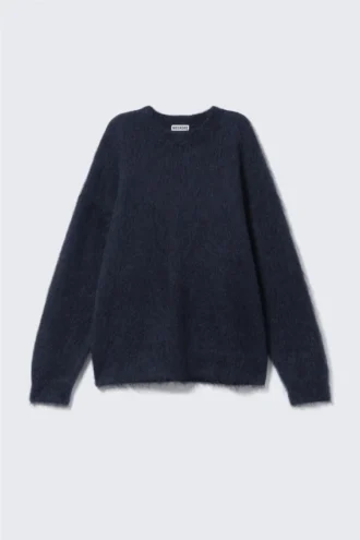 Oversized-Pullover aus Mohairmischung – Dunkelblau meliert