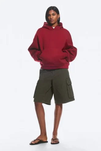 Oversized-Scuba-Kapuzenpullover – Dunkelrot