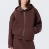 Oversized-Scuba-Kapuzenpullover mit Reißverschluss – Burgunderrot Oversized-Scuba-Kapuzenpullover mit Reißverschluss – Burgunderrot