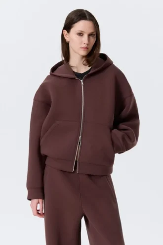 Oversized-Scuba-Kapuzenpullover mit Reißverschluss – Burgunderrot