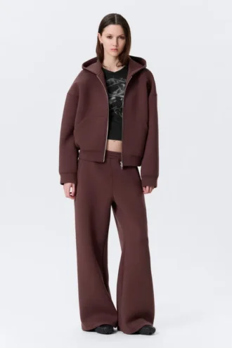 Oversized-Scuba-Kapuzenpullover mit Reißverschluss – Burgunderrot