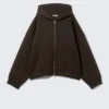 Oversized-Scuba-Kapuzenpullover mit Reißverschluss – Dunkelbraun Oversized-Scuba-Kapuzenpullover mit Reißverschluss – Dunkelbraun
