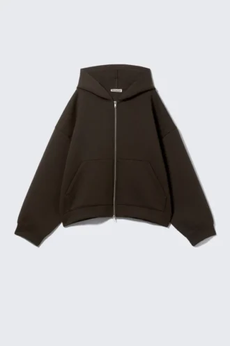 Oversized-Scuba-Kapuzenpullover mit Reißverschluss – Dunkelbraun