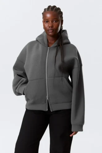 Oversized-Scuba-Kapuzenpullover mit Reißverschluss – Dunkelgrau