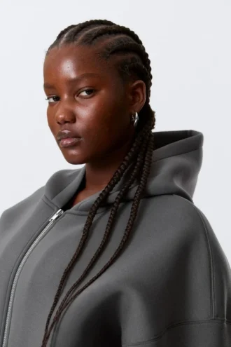 Oversized-Scuba-Kapuzenpullover mit Reißverschluss – Dunkelgrau