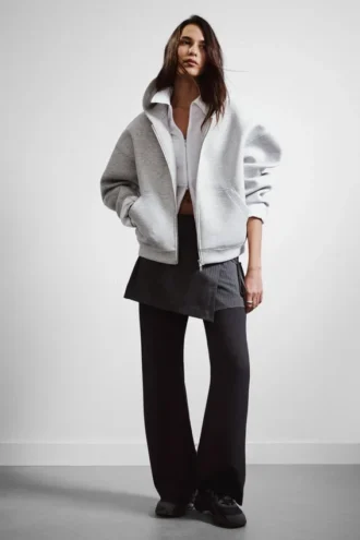 Oversized-Scuba-Kapuzenpullover mit Reißverschluss – Grau meliert