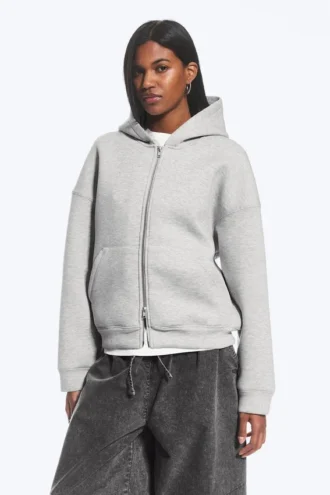 Oversized-Scuba-Kapuzenpullover mit Reißverschluss – Grau meliert