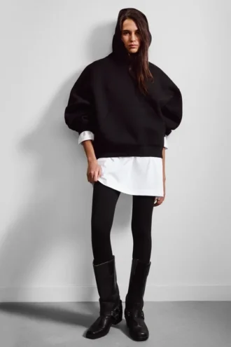 Oversized-Scuba-Kapuzenpullover – Schwarz