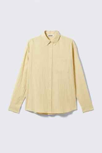 Oversized-Seersucker-Hemd mit Knopfleiste – Hellgelb Oversized-Seersucker-Hemd mit Knopfleiste – Hellgelb