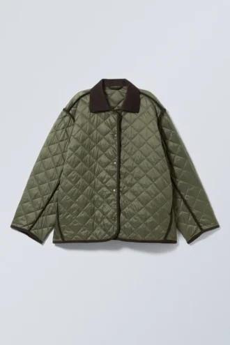 Oversized-Steppjacke – Dunkelkhaki-Grün