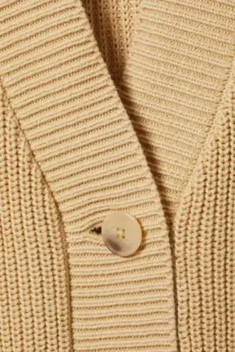 Oversized-Strickjacke aus Baumwolle mit V-Ausschnitt – Beige