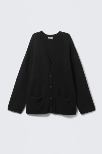 Oversized-Strickjacke mit V-Ausschnitt – Schwarz