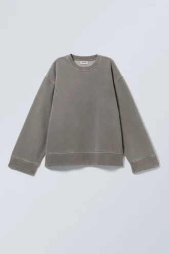Oversized-Sweatshirt aus schwerem Stoff – gewaschen, staubgrau