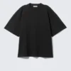 Oversized-T-Shirt aus Baumwolle mit kurzen Ärmeln – Schwarz Oversized-T-Shirt aus Baumwolle mit kurzen Ärmeln – Schwarz