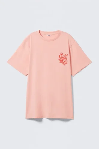 Oversized-T-Shirt aus Baumwolle mit Print – Hellrosa – Blumenmuster