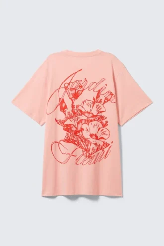 Oversized-T-Shirt aus Baumwolle mit Print – Hellrosa – Blumenmuster