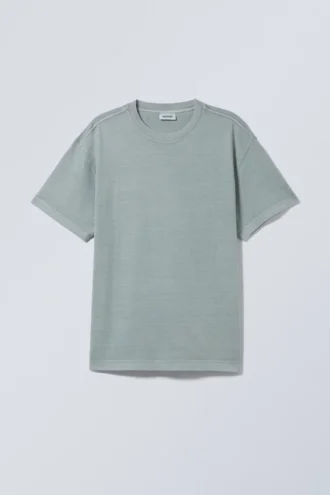 Oversized-T-Shirt aus schwerem Stoff – gewaschen, grau/blau