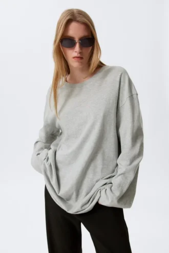 Oversized-T-Shirt-Kleid mit langen Ärmeln – Grau meliert