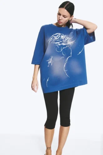 Oversized-T-Shirt mit Print – Blau