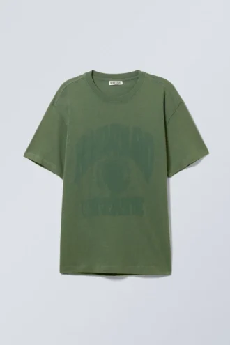 Oversized-T-Shirt mit Print – gewaschen, dunkelgrün