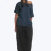 Oversized-T-Shirt mit U-Boot-Ausschnitt – Dunkelblau Oversized-T-Shirt mit U-Boot-Ausschnitt – Dunkelblau