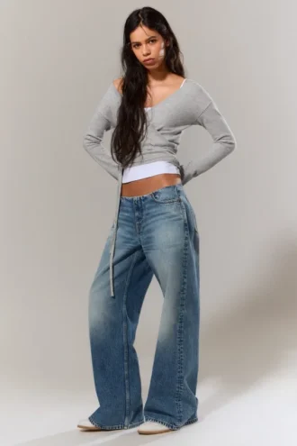 Paz Low-Rise-Jeans ohne Bund mit weitem Bein – Blue Horses – Mittelblau Paz Low-Rise-Jeans ohne Bund mit weitem Bein – Blue Horses – Mittelblau