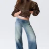 Paz Low-Rise-Jeans ohne Bund mit weitem Bein – Blue Horses – Mittelblau